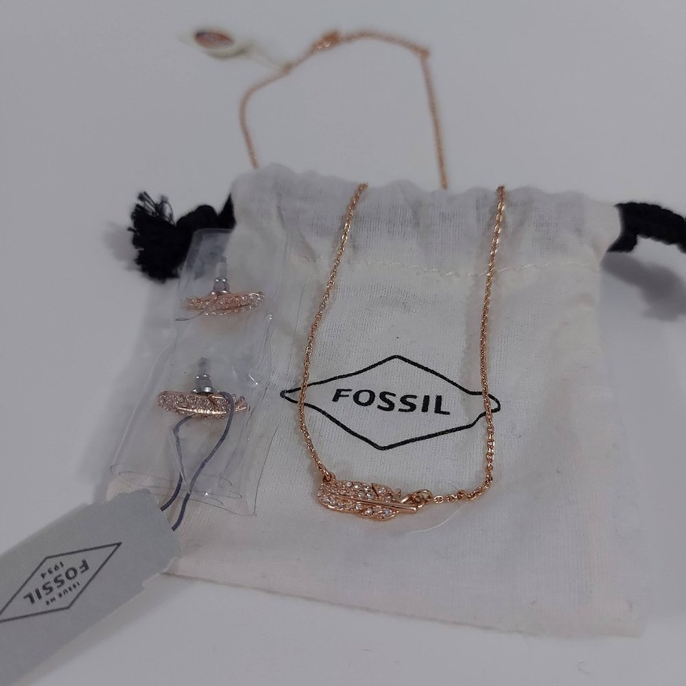 NWT Fossil 2/$80 Feather Earrings and Necklace Set